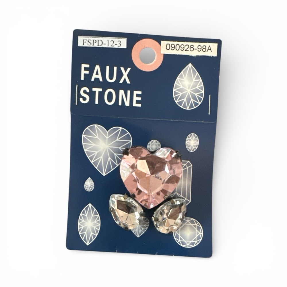 Pink Heart Faux Stone Pendant with 2 Accent Pear Simulated Diamond Stones NWT